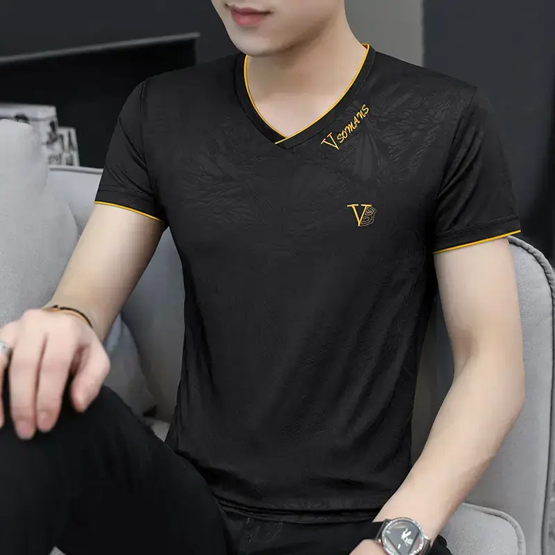 Men Ice Silk V-Neck T-Shirt Light Blue 7°C - Image 2