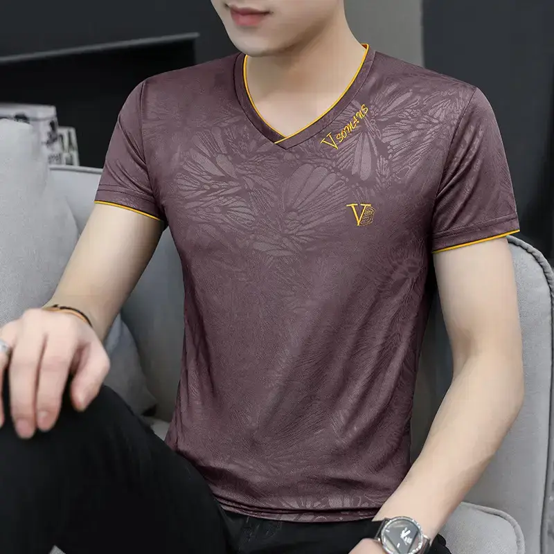 Men Ice Silk V-Neck T-Shirt Light Blue 7°C - Image 4