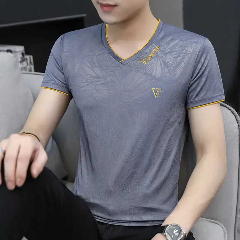 Men Ice Silk V-Neck T-Shirt Light Blue 7°C - Image 5