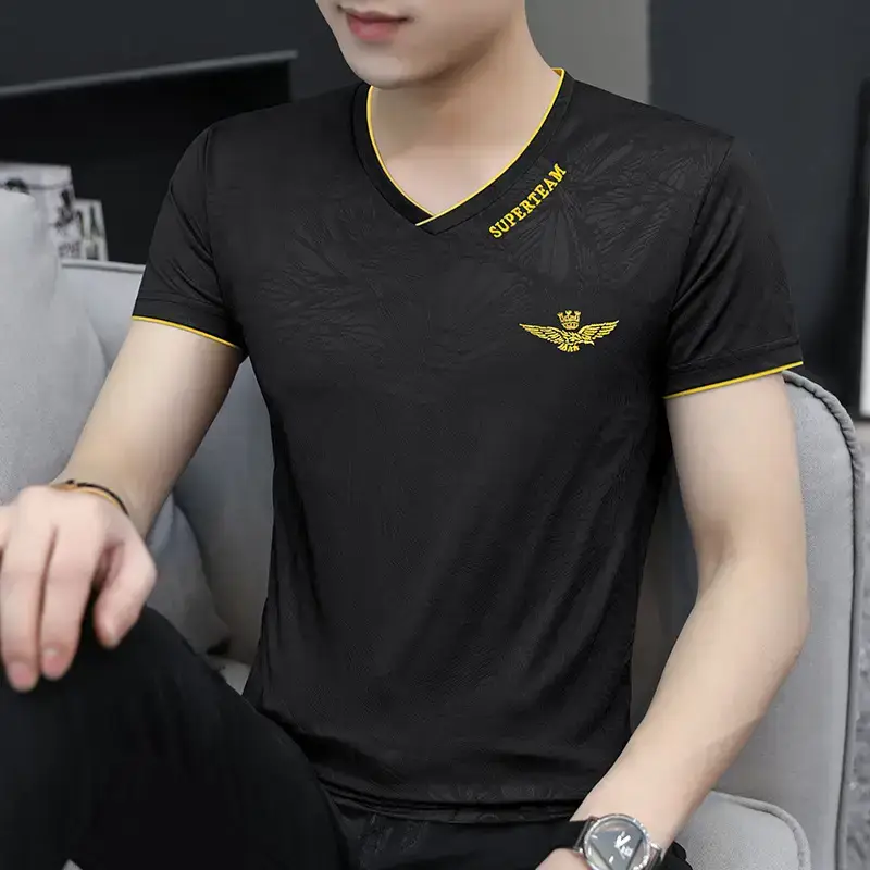 Men Ice Silk V-Neck T-Shirt Light Blue 7°C - Image 6