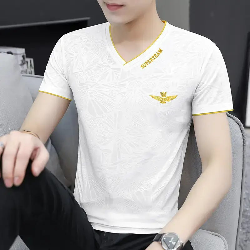 Men Ice Silk V-Neck T-Shirt Light Blue 7°C - Image 7