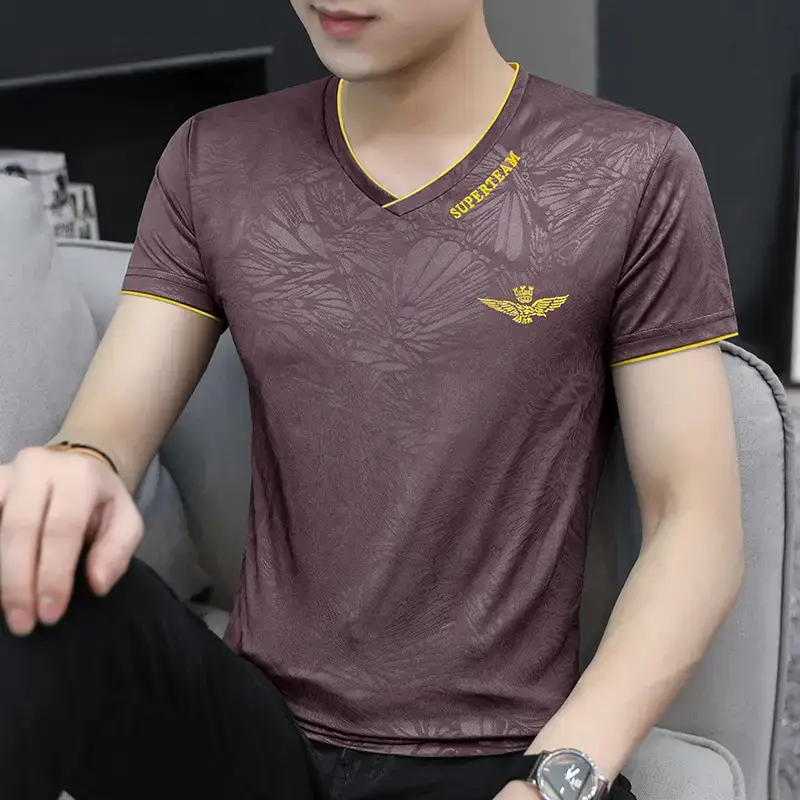 Men Ice Silk V-Neck T-Shirt Light Blue 7°C - Image 8
