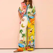 Color-Blocking Printed Vest High-Waisted Slit Long Skirt Set — feature 19