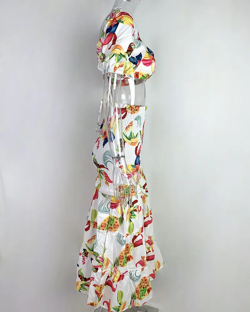 Color-Blocking Printed Vest High-Waisted Slit Long Skirt Set — feature 38