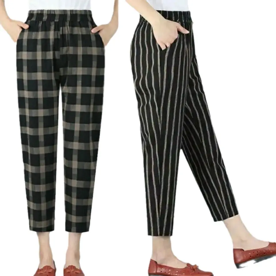 Women Printed Harem Pants Drawstring Waist Black Beige - Image 31
