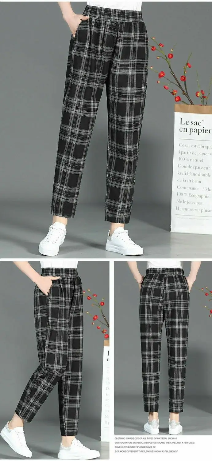 Women Printed Harem Pants Drawstring Waist Black Beige — feature 13