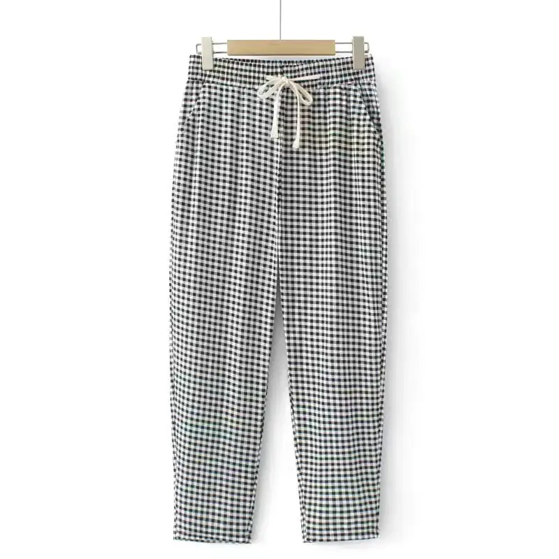 Women Printed Harem Pants Drawstring Waist Black Beige — feature 24