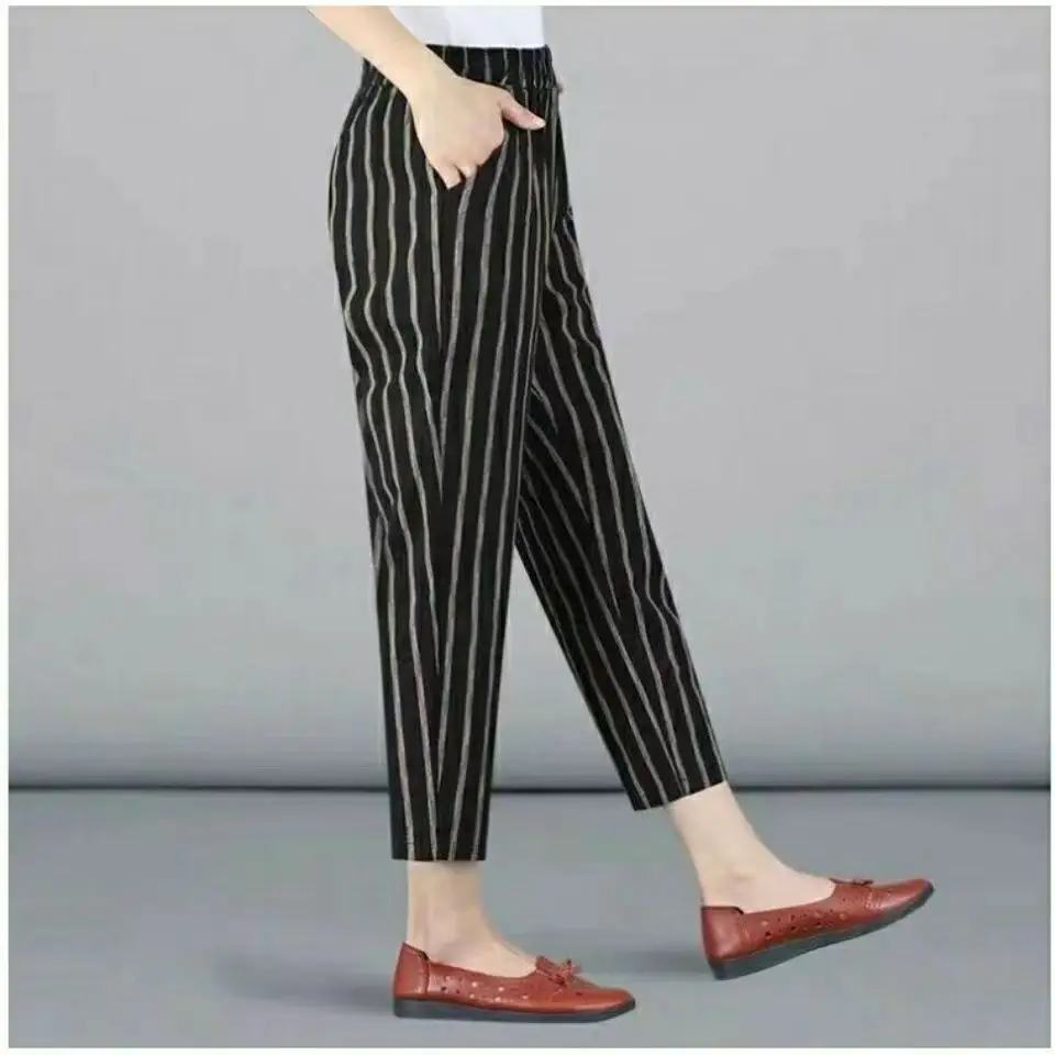 Women Printed Harem Pants Drawstring Waist Black Beige — feature 27