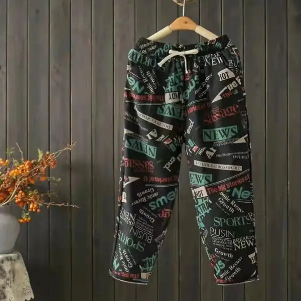 Women Printed Harem Pants Drawstring Waist Black Beige — feature 28