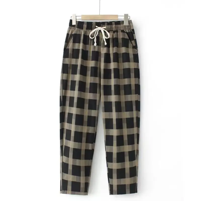Women Printed Harem Pants Drawstring Waist Black Beige — feature 35