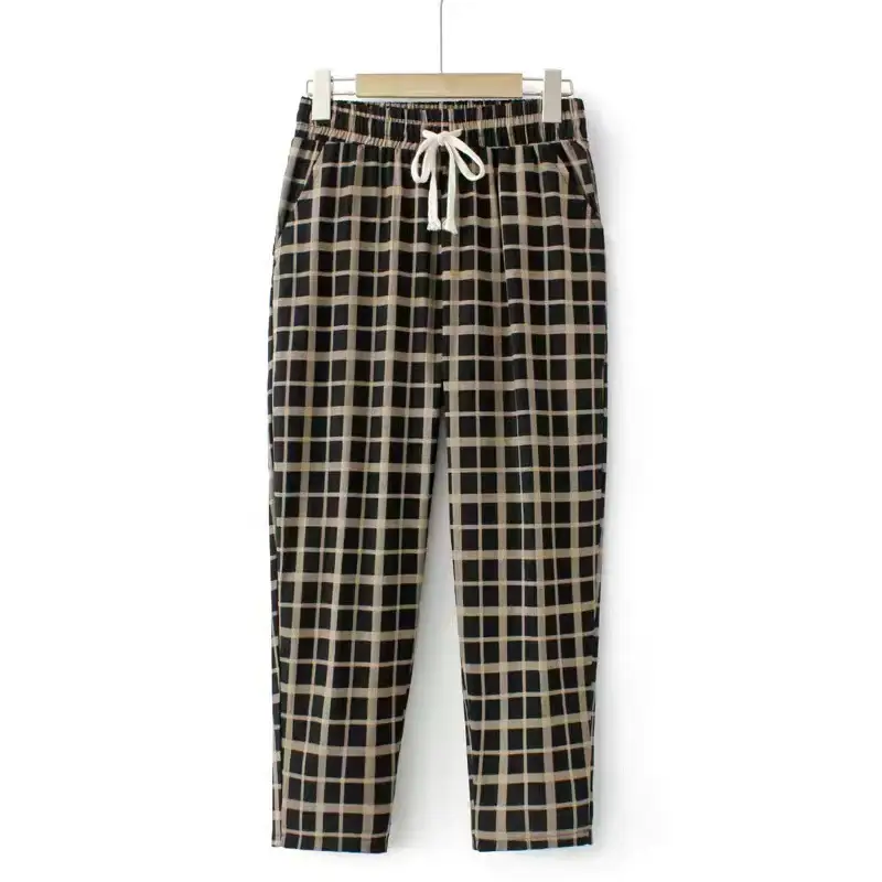 Women Printed Harem Pants Drawstring Waist Black Beige — feature 36