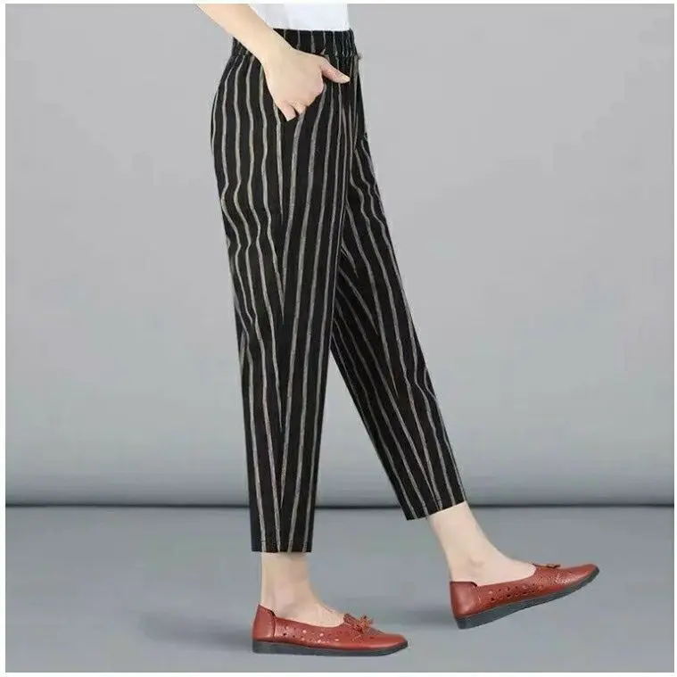 Women Printed Harem Pants Drawstring Waist Black Beige — feature 8