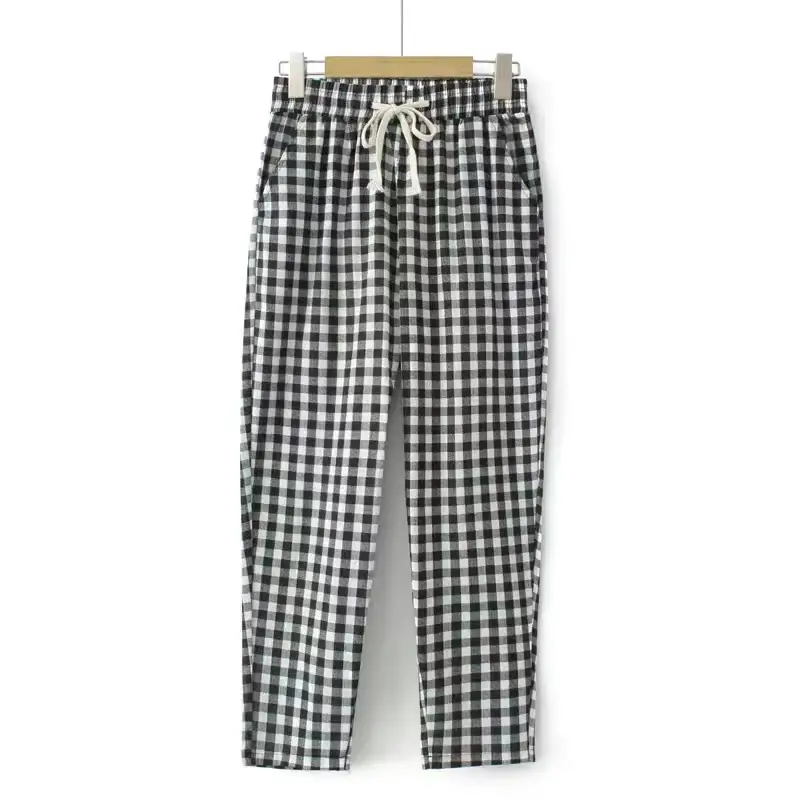 Women Printed Harem Pants Drawstring Waist Black Beige - Image 9