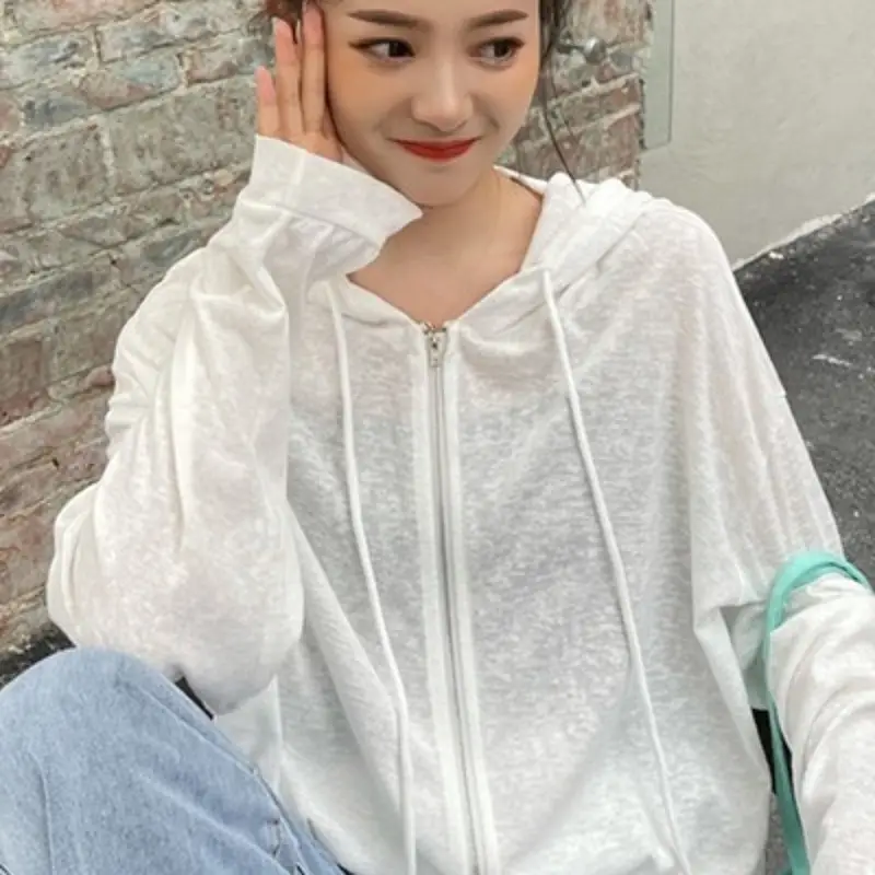 Women Loose Zipper Hooded T-Shirt Sun Protection