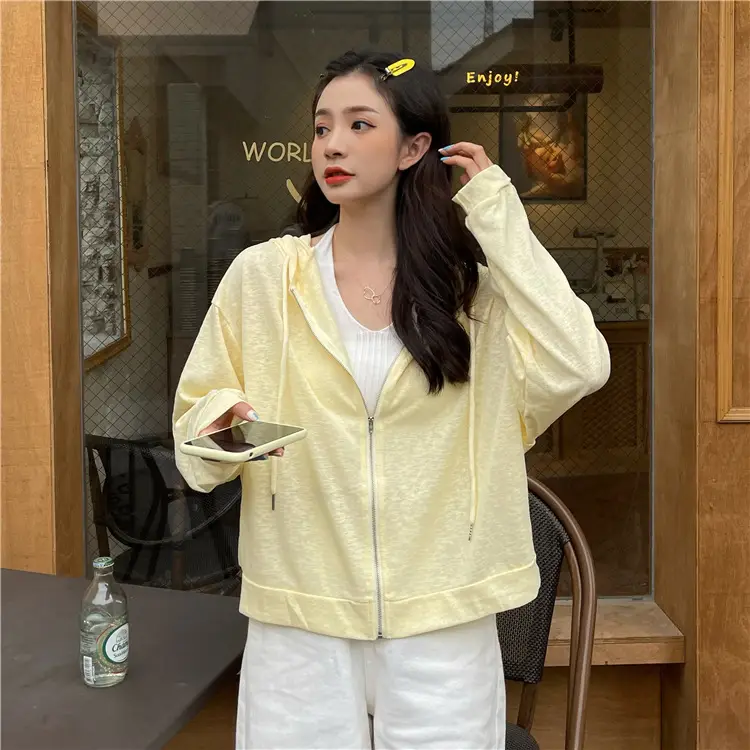 Women Loose Zipper Hooded T-Shirt Sun Protection