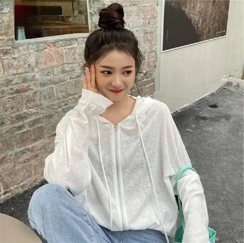 Women Loose Zipper Hooded T-Shirt Sun Protection