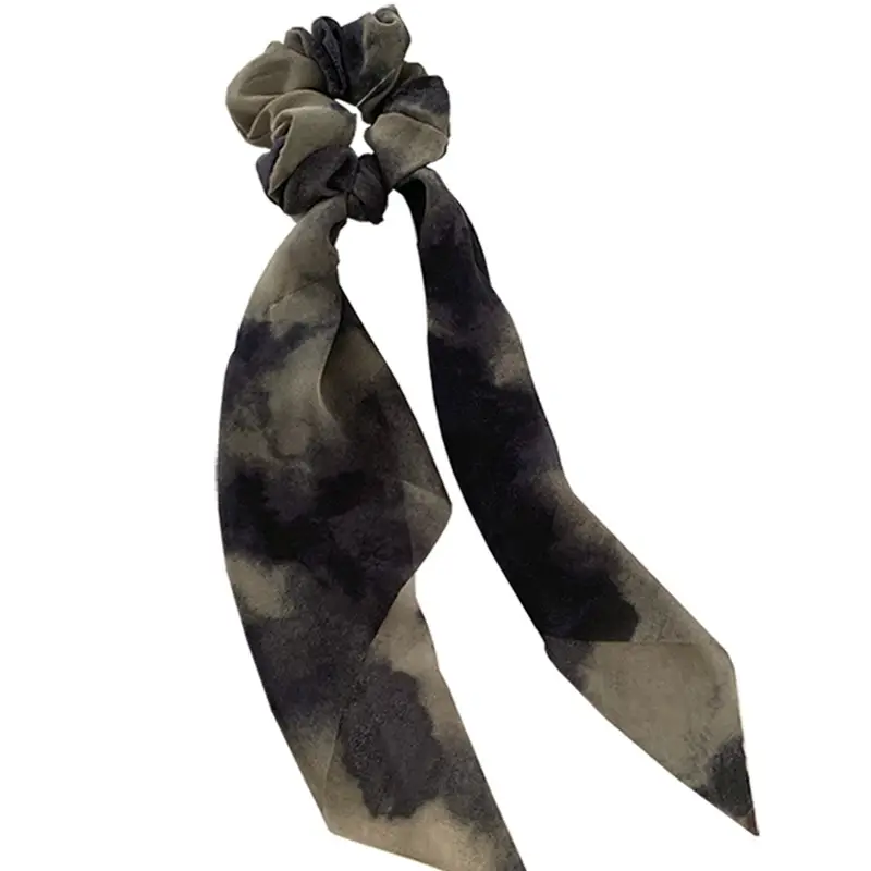Korean Fashion Tie Hairband Black Grey Texture Rubber Bow