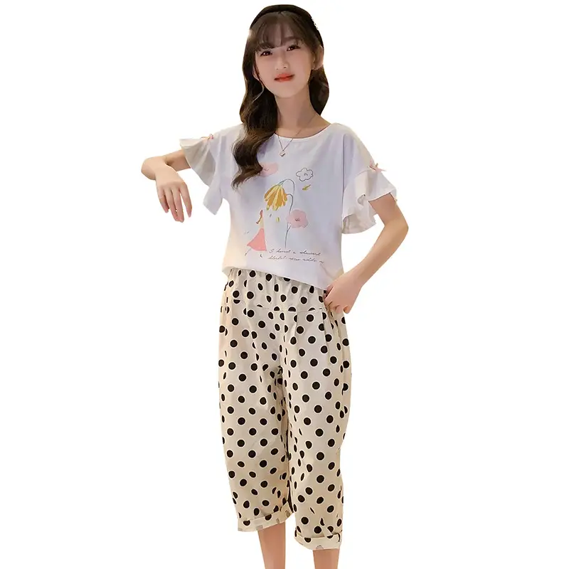 Girls Cotton Pajama Set Lotus Flying Butterfly Print - Image 8
