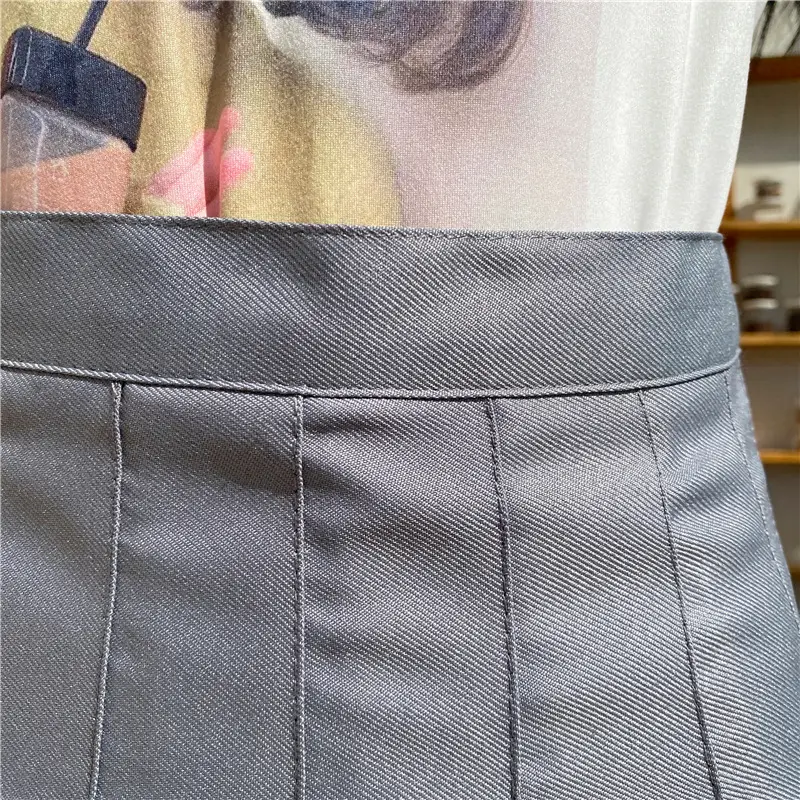 Women Pleated Skirt Grey 2022 Spring Summer High Waist - Image 6