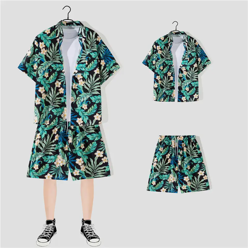 Hawaiian Printed Shirt Shorts Set for Women - Image 31