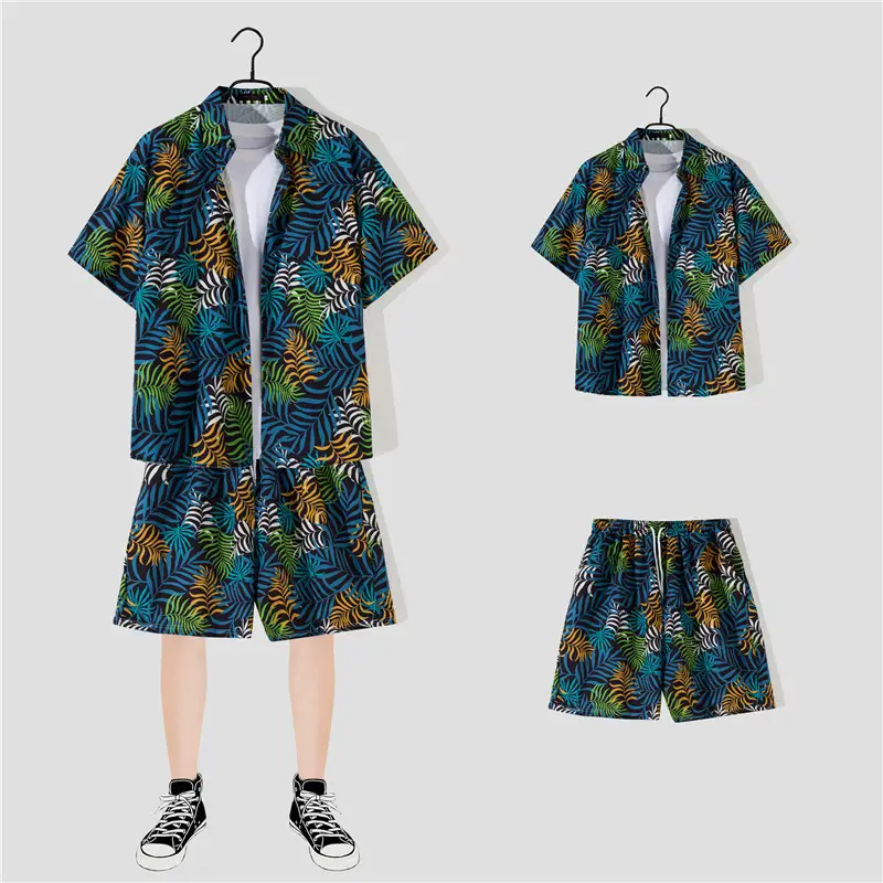 Hawaiian Printed Shirt Shorts Set for Women - Image 32