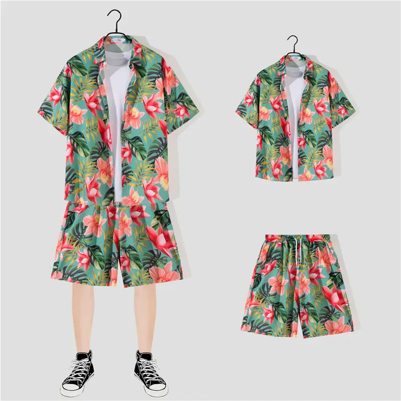 Hawaiian Printed Shirt Shorts Set for Women - Image 33