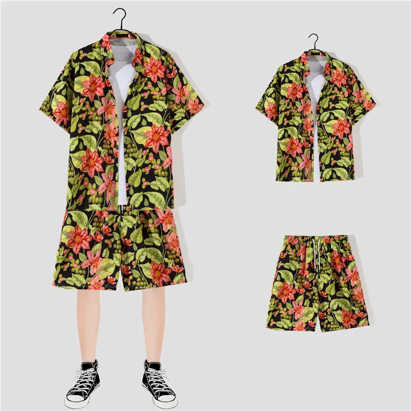 Hawaiian Printed Shirt Shorts Set for Women - Image 34