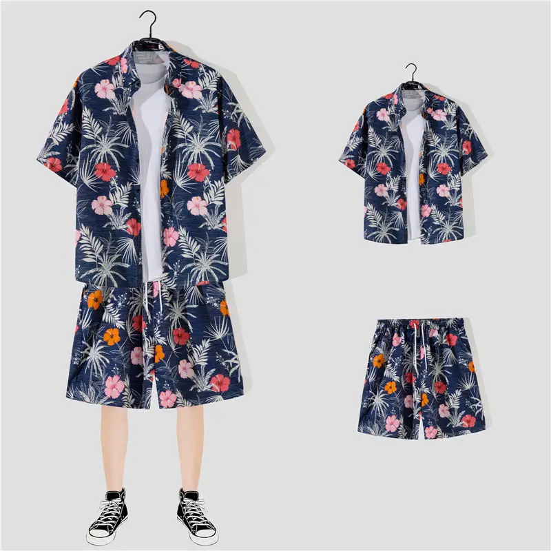 Hawaiian Printed Shirt Shorts Set for Women - Image 38