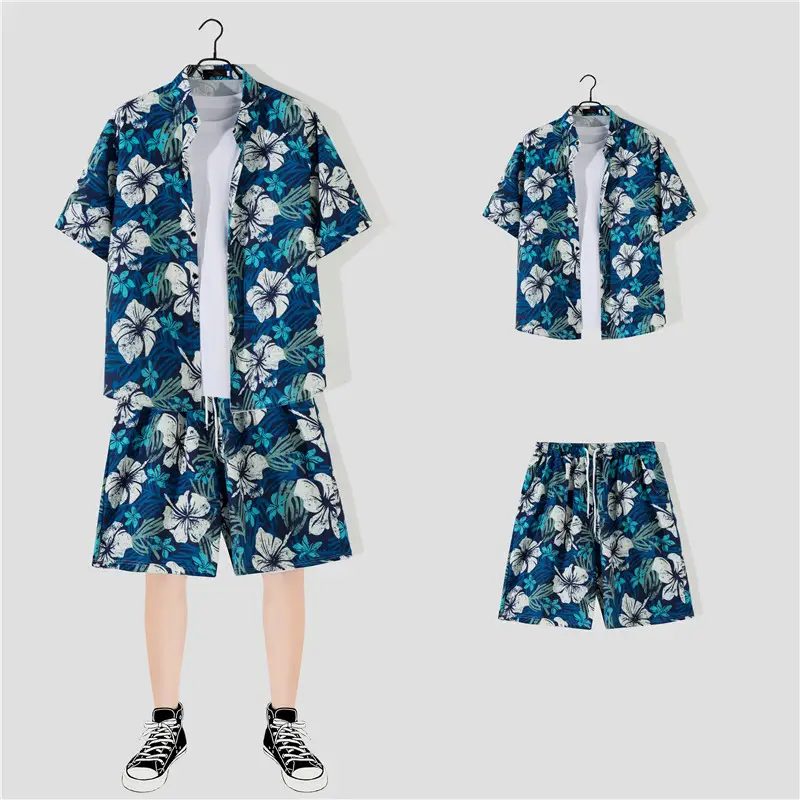 Hawaiian Printed Shirt Shorts Set for Women - Image 39