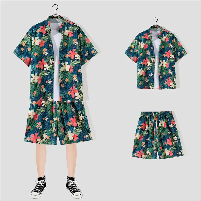 Hawaiian Printed Shirt Shorts Set for Women - Image 41