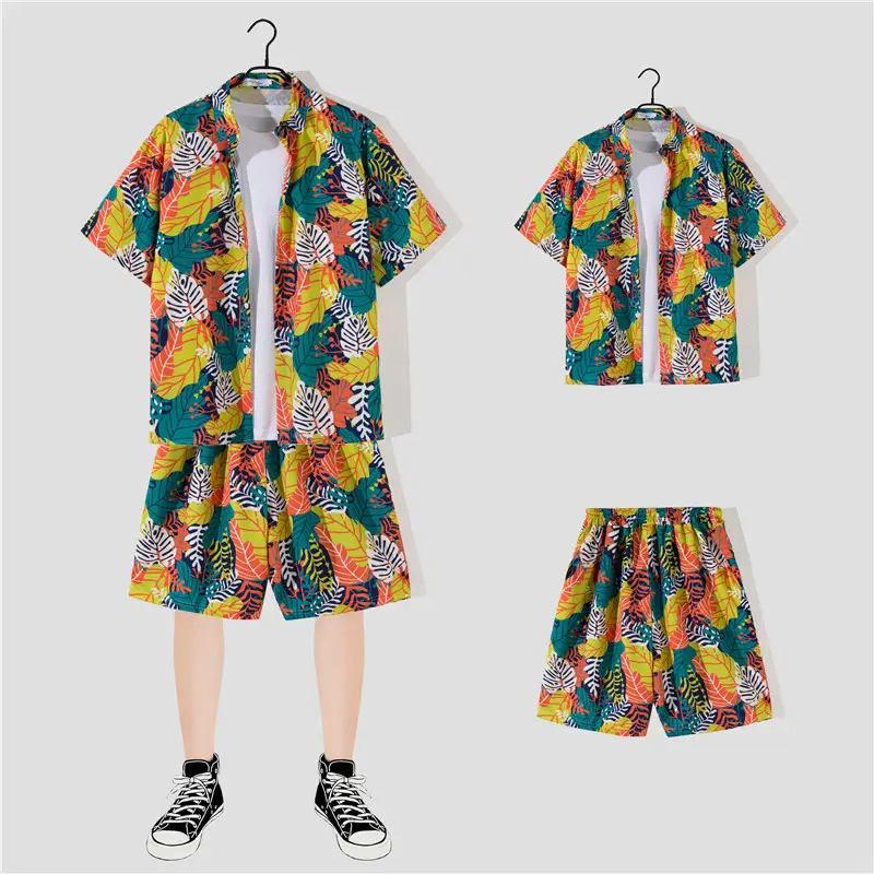 Hawaiian Printed Shirt Shorts Set for Women - Image 42