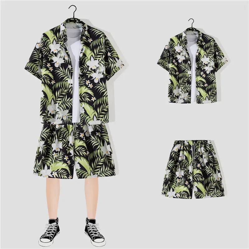Hawaiian Printed Shirt Shorts Set for Women - Image 43