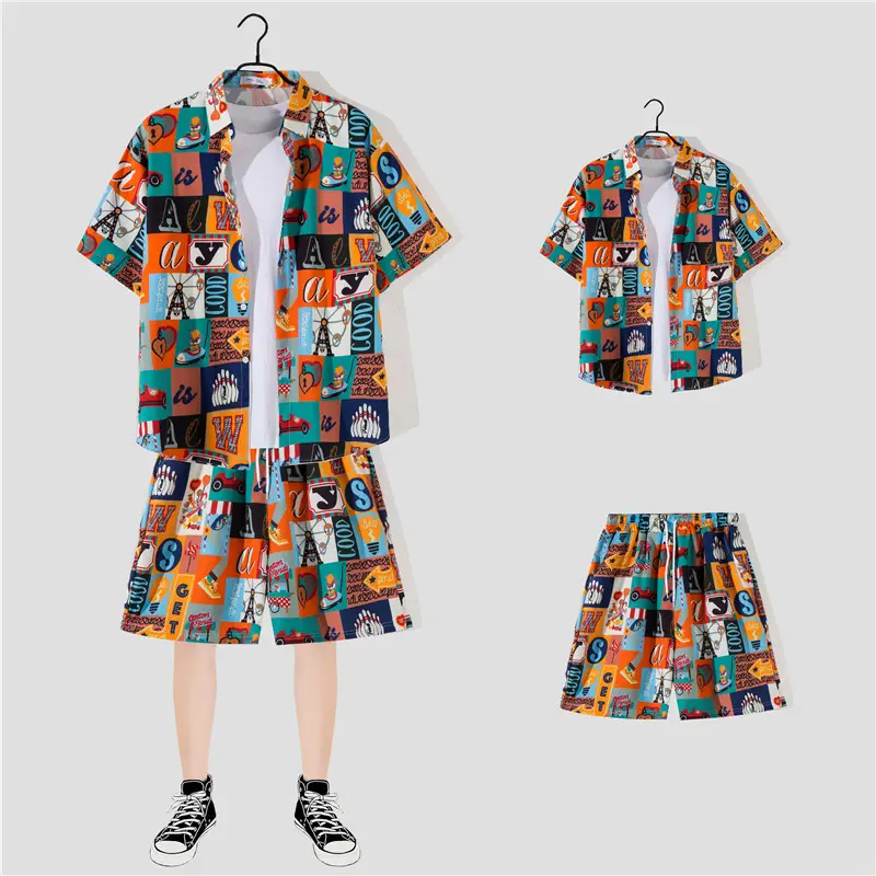 Hawaiian Printed Shirt Shorts Set for Women - Image 44