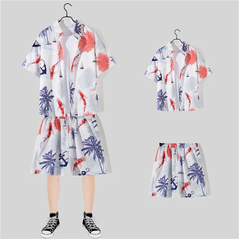 Hawaiian Printed Shirt Shorts Set for Women - Image 16