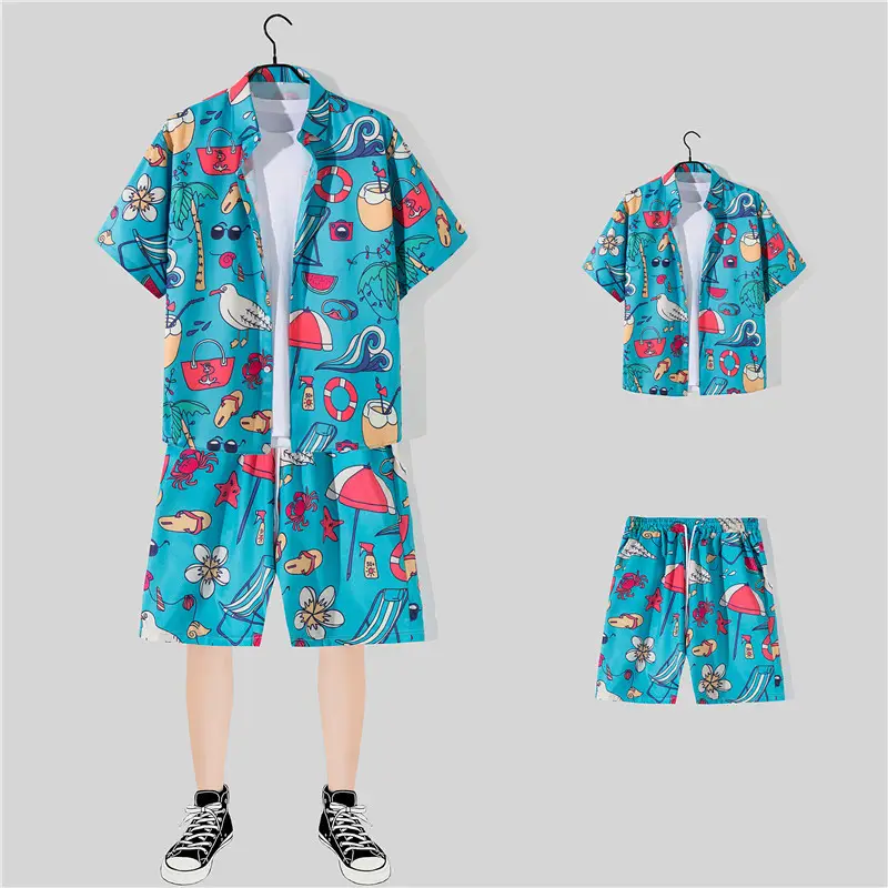 Hawaiian Printed Shirt Shorts Set for Women - Image 22