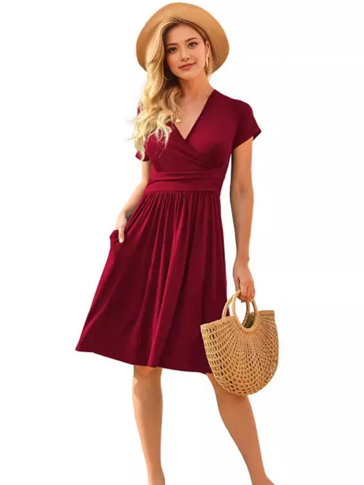 Women's Green Printed Waist Dress Mid Length Short Sleeve - Image 18
