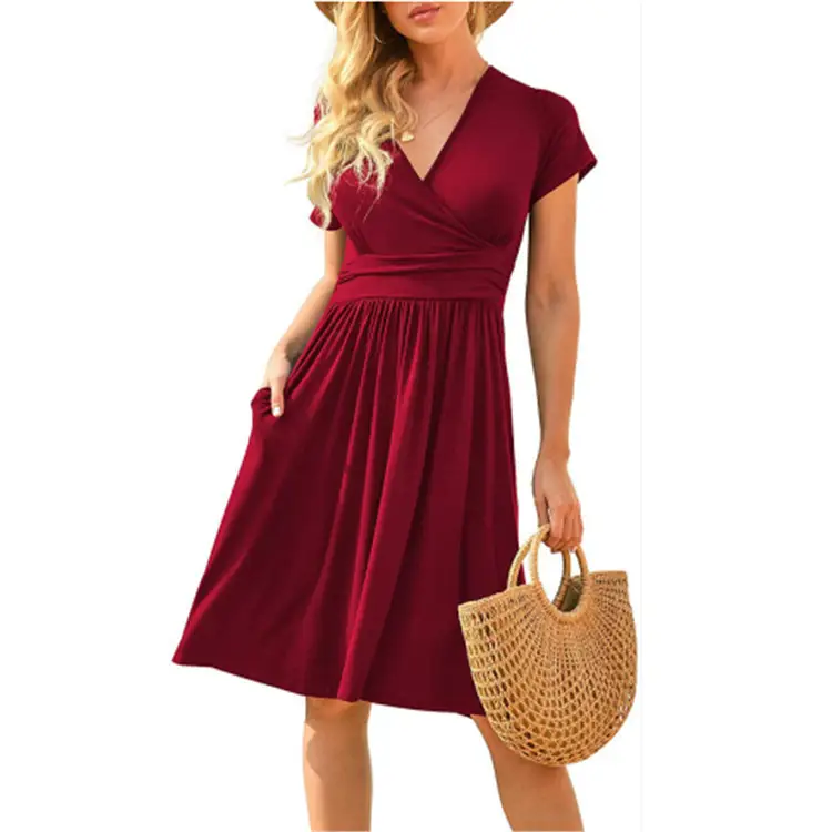 Women's Green Printed Waist Dress Mid Length Short Sleeve — feature 25