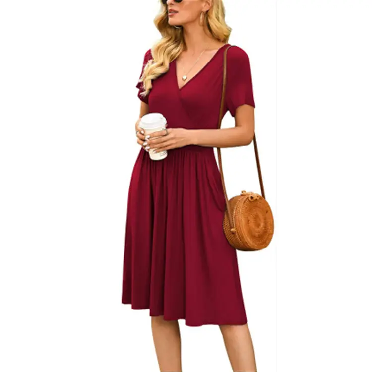 Women's Green Printed Waist Dress Mid Length Short Sleeve — feature 26
