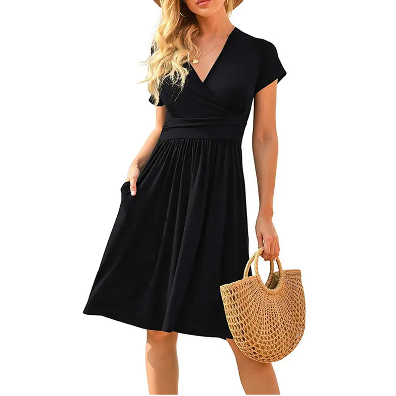 Women's Green Printed Waist Dress Mid Length Short Sleeve — feature 33