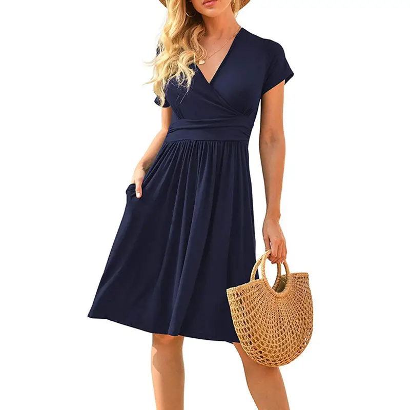 Women's Green Printed Waist Dress Mid Length Short Sleeve - Image 4