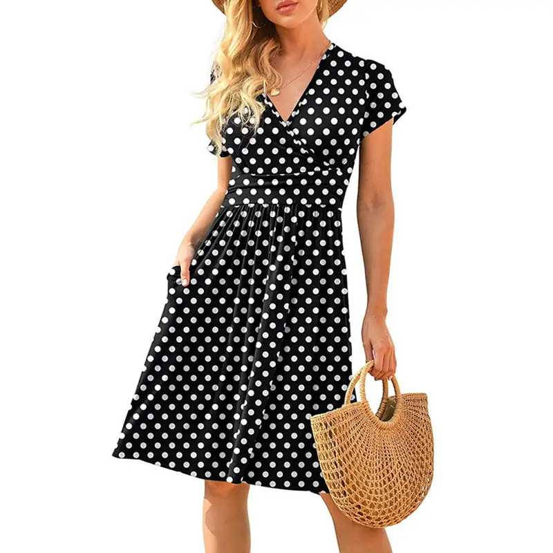 Women's Green Printed Waist Dress Mid Length Short Sleeve - Image 9