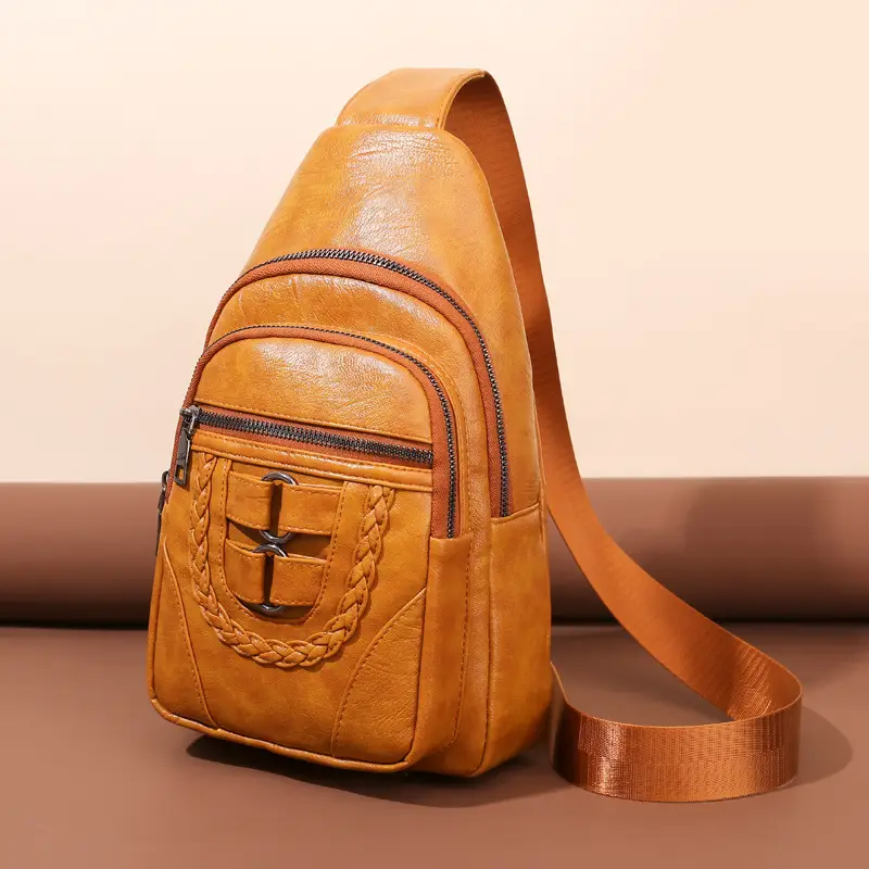 New Women's PU Leather Crossbody Bag Tan - Image 5