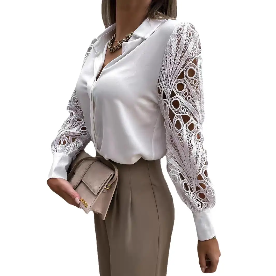 Women's Black Lace Crossbody Shirt with Long Sleeves
