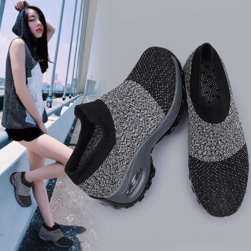 Cross-border plus size Women's Shoes Air Cushion Fly Woven sneaker Flaking Shoes Fashion Rocking Shoes Casual Shoes Socks Shoes Women's 1839 - Image 13