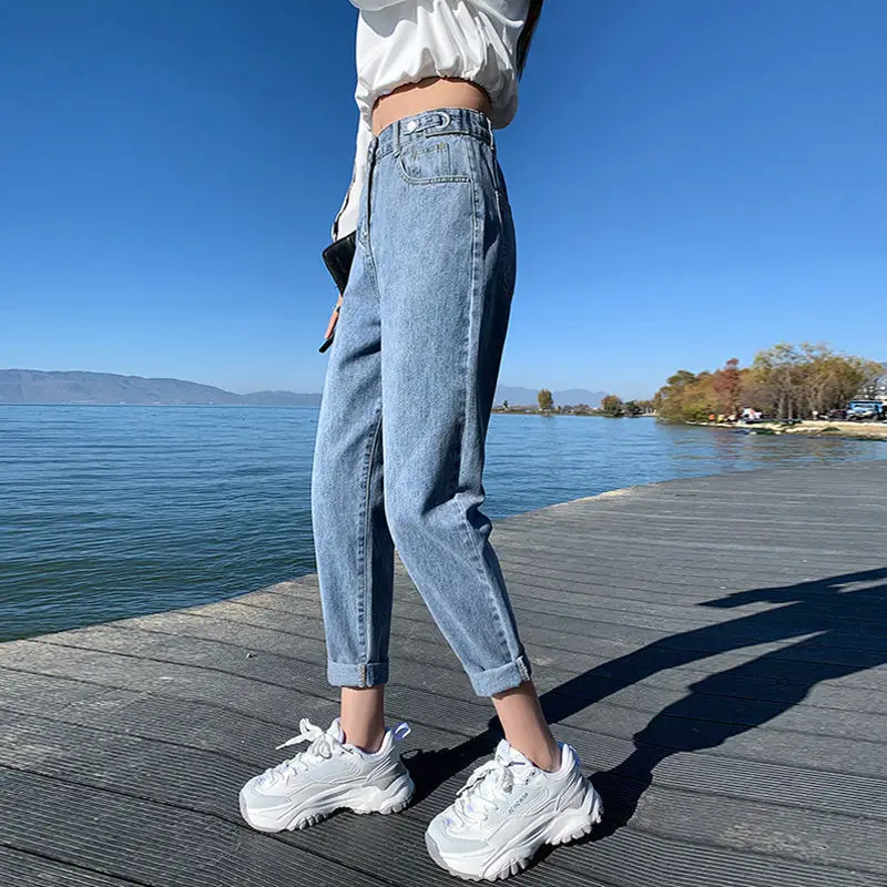 Women Blue Denim Jeans Slim Fit High Waist Cropped