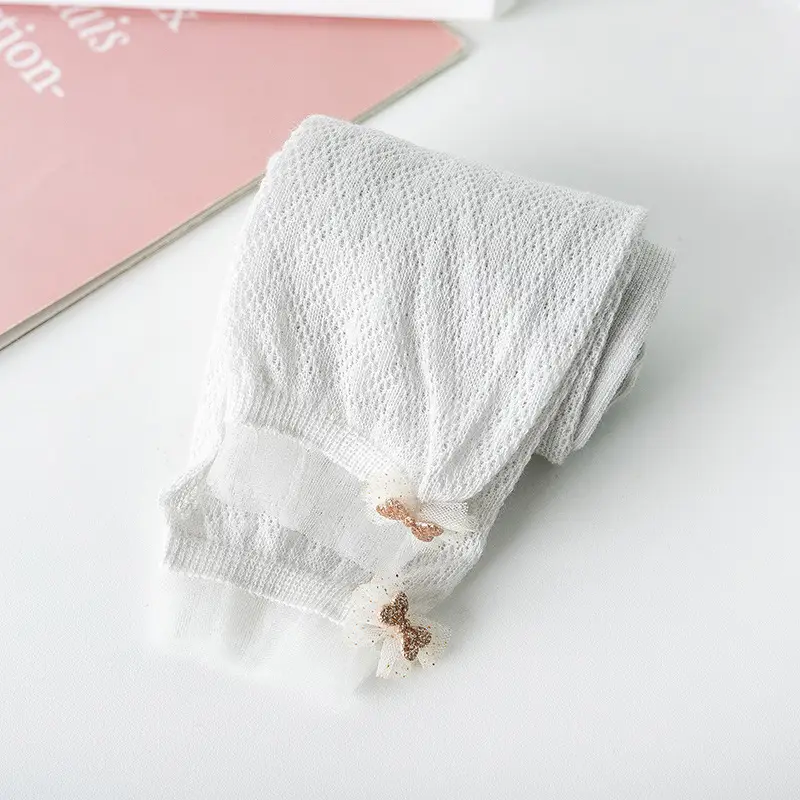 Girls Mesh Anti-Mosquito Leggings Pink White - Image 4