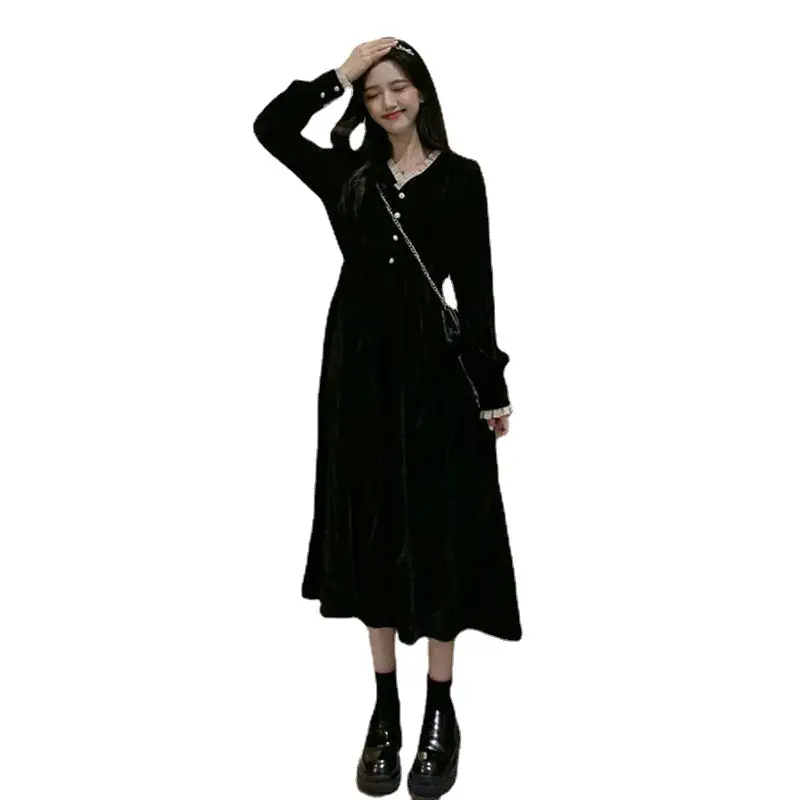 Black Velvet V-Neck Dress for Girls Small - Image 6