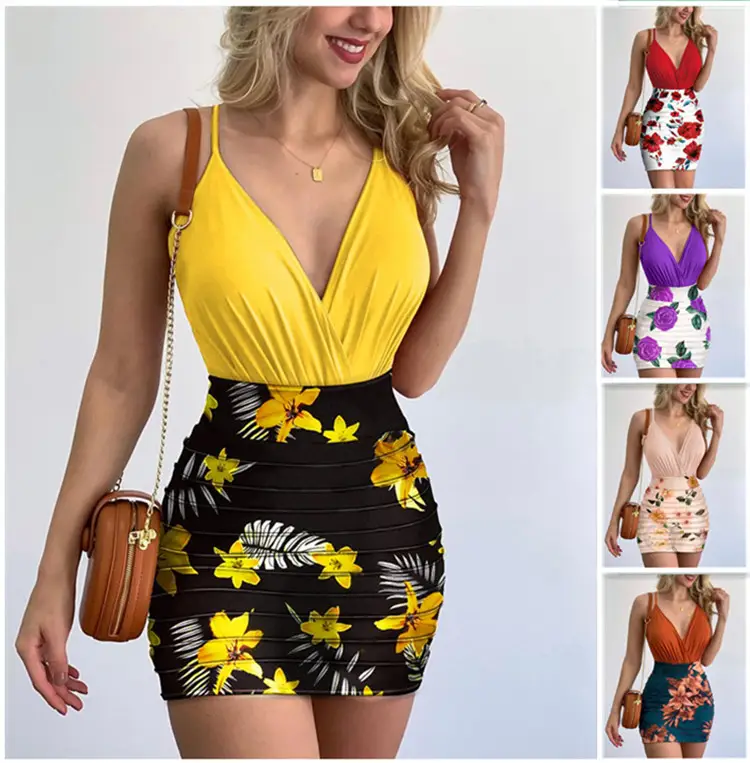 2023 Women's Yellow Floral Skirt & Top Set — feature 9