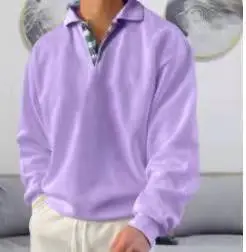 Men's Light Purple Polo Neck Sweatshirt Sweater - Image 14