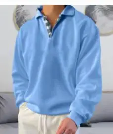 Men's Light Purple Polo Neck Sweatshirt Sweater - Image 15